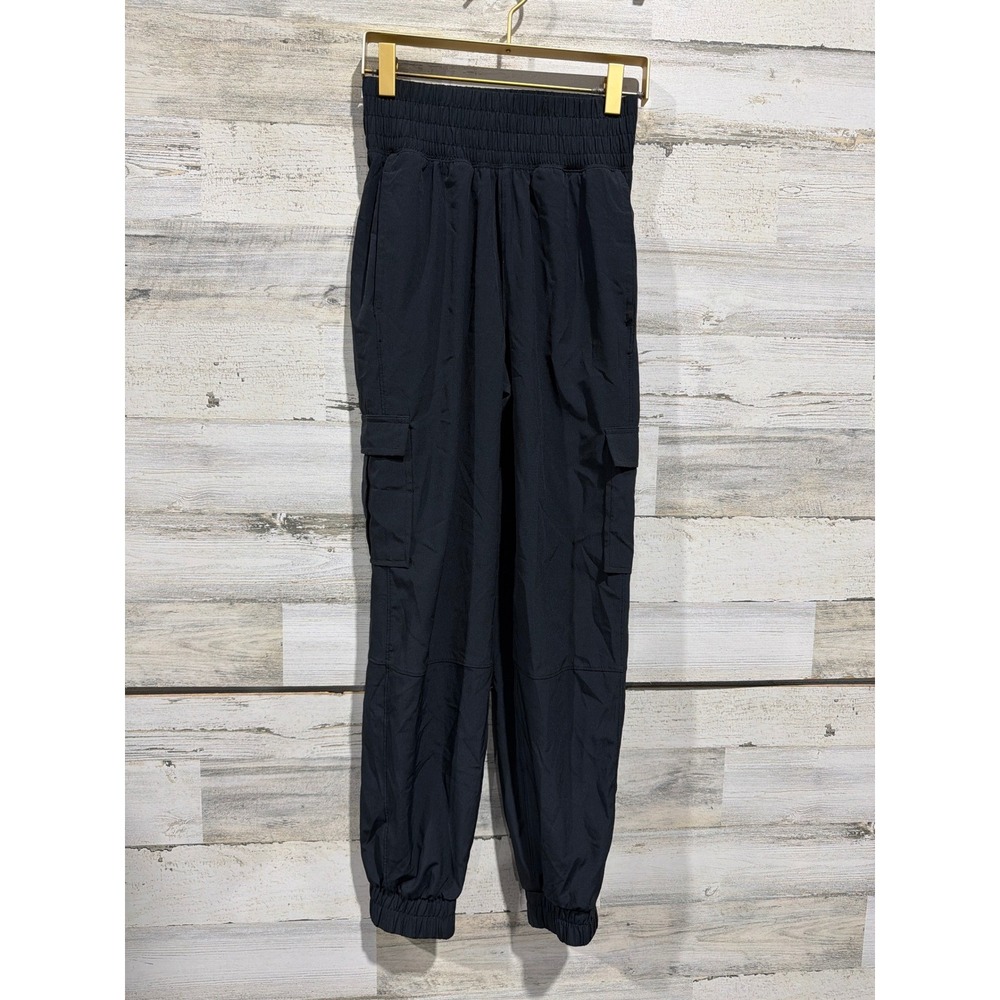 Abercrombie YPB Joggers Women XXS Black Cargo High Waist Athletic Pants EUC